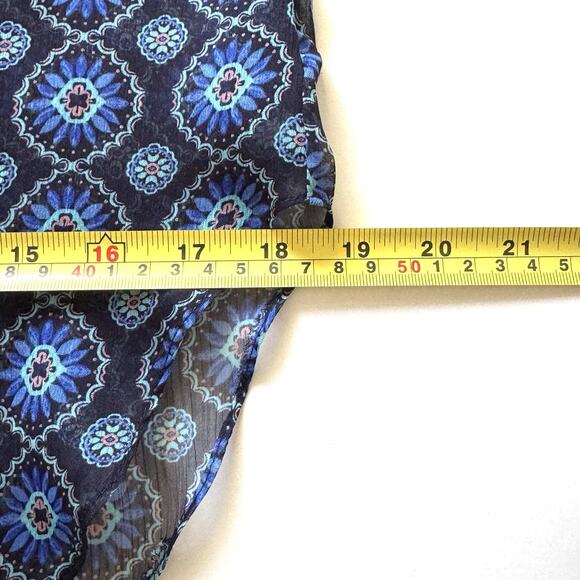 MISA Los Angeles Sheer Anita Button Front Blouse Top in Blue Valencia Tile - Picture 8 of 12